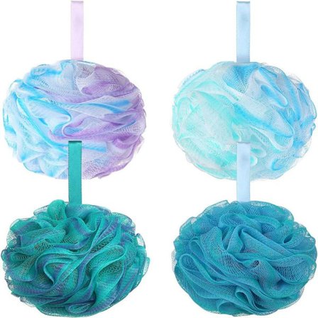 Brusepuf Loofah 75g/st Ekstra Stor Brusepuffer Brusesvamp Bruse-scrunchie Kropspuf Brusebad, Sæt med 4, Blomsterfarve