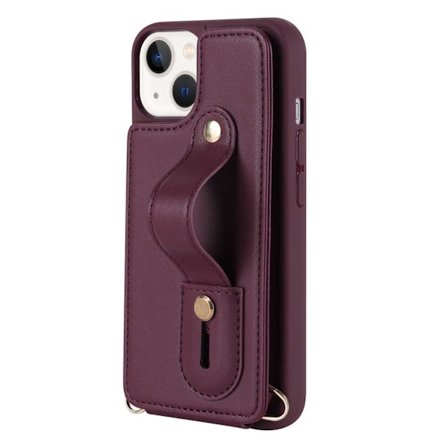 Etui til iPhone 15 Pro Max, mørkerød, uten snor, crossbody håndleddsstropp, dobbel spenne, kortspor, lær