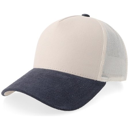 Equip - Beige trucker Casquette - Beige Canvas/Navy Suede A-frame Trucker @ Hatstore