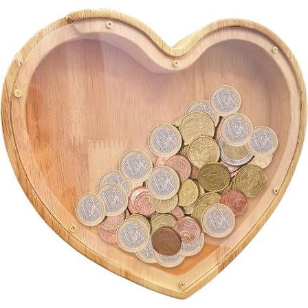 Træsparegris (hjerteformet) til børn, til at dekorere soveværelse