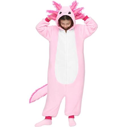 Unisex Barn Pyjamas Rosa Axolotl Hettegenser Jumpsuit Kostyme Glidelås Sovklær Halloween Kostyme, M Parent