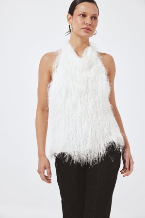 NA-KD Fringe Halterneck Top - Toppe med åben ryg - Hvid - XL (EU 46)