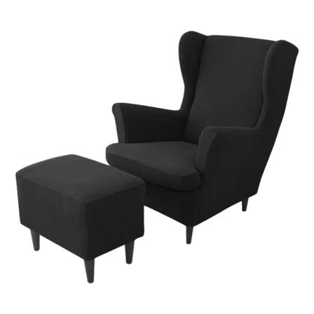 3-delad elastisk och stretchig Wingback cover för mjuk och Extra black