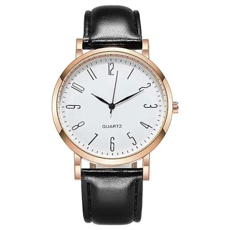 Hot Elegant tidløs klokke i gull med lærreim - Velg farge Hvit