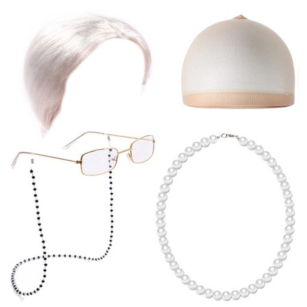 Halloween bestemorsparykk, briller og perlekjede, Halloween rollespilltilbehør