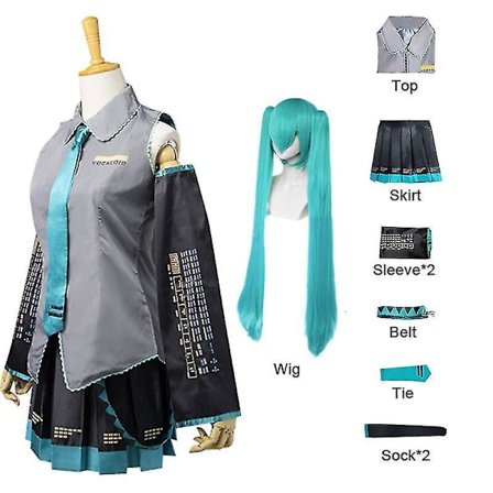 Vocaloid Miku Cosplay- parykk, kostyme, Japan Midi-kjole, Nybegynner Future Miku Cosplay, Kvinne, Halloween Qv