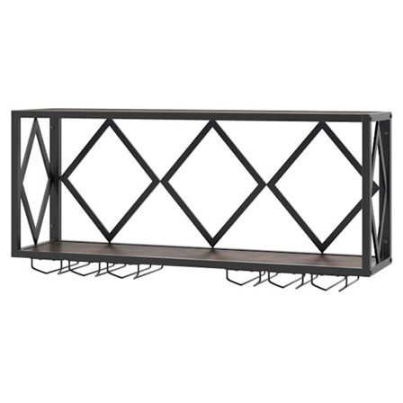 COSTWAY Vinkasse Vægmonteret med LED Lysbånd 16 Farver, 6 Glasstøtter, til 39 Vinflasker og 12 Glas