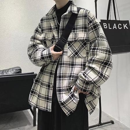Kevyt Mogen Plaid Villahaalari Komea Mies Korean Style Trendikäs Takki Teini-Ikäisille Miehille Syksy Ja Talvi Apricot M