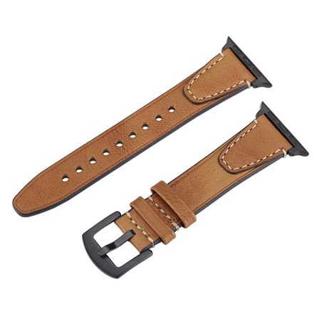 Watch Band Apple Watch Series 10 42mm U-Shaped Design Genuine Cow Leather Strap - Light Brown