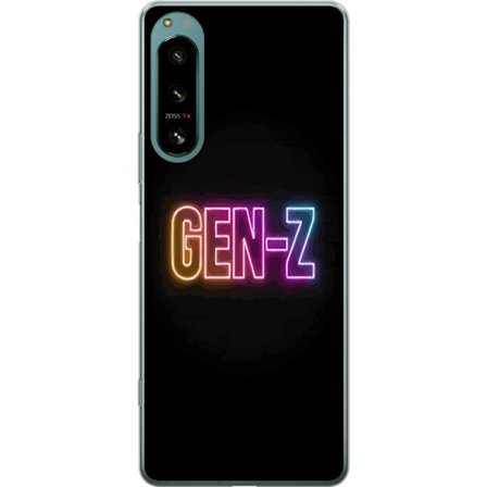 Yhteensopiva Puhelinkuori Sony Sony Xperia 5 IV Neontext Gen Z värikkäässä valossa tummaa taustaa vasten modernissa digitaalisessa tyyliissä