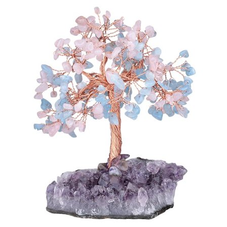 Naturlig Ametyst Krystal Sten Penge Træ med Ametyst Kvarts Krystal Klynge Base Bonsai Træ Feng Shui Skrivebords Dekoration for Velstand og Held 4.5"-6