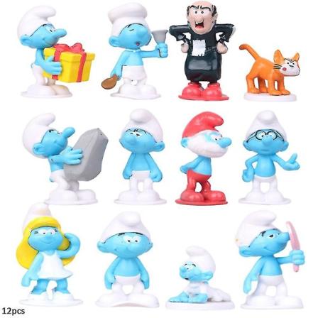 12 stk Smurfer Figurleker Modell Minifigursett Kake Toppers Dekorutstyr Barnegaver