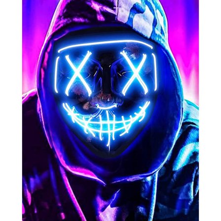Halloween-maske, LED-lysende Purge-maske, Purge-maske-kostyme, Halloween-masker-kostyme for menn, kvinner og barn (FMY)