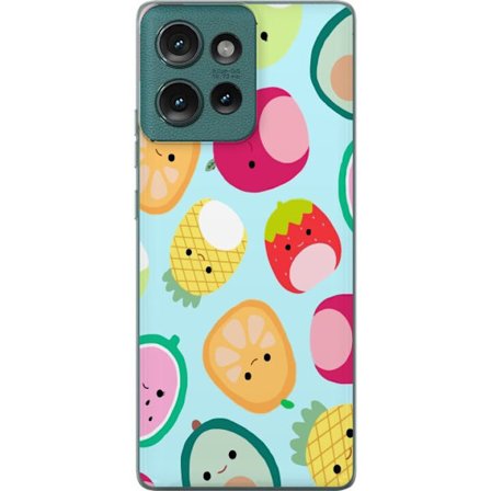 Kompatibelt Mobildeksel til Motorola Edge 50 Mønster av kawaii-frukter som jordbær sitron ananas og avocado på lyseblå bakgrunn