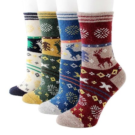 4 par dame damestrømper vinter tykke uld lange tubestrømper søde tegneserie Chri