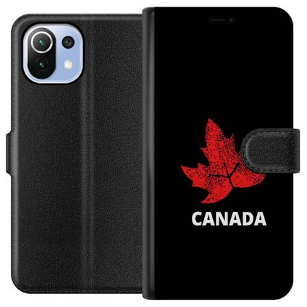 Kompatibelt Plånboksfodral till Xiaomi Xiaomi Mi 11 Lite Grafisk lönnlövssymbol i rött mot svart bakgrund med tydlig Kanadareferens och minimalist