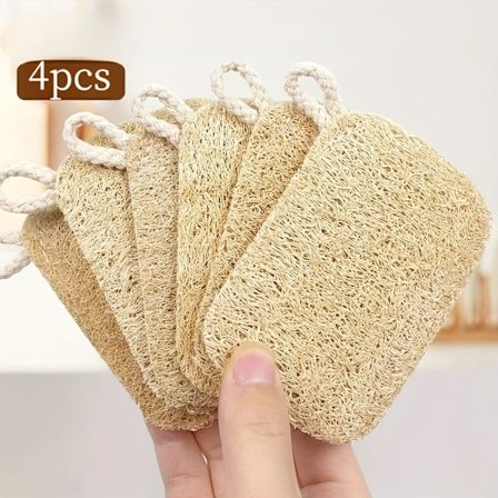 4 stk. Naturligt Svampesæt til Hjemmebrug, Ikke-Giftige Eksfolierende Skrubbepuder, Parfumefri, Ideel til Spa, Restaurant, Daglig og Feriebadning og 