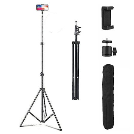 Justerbart 2,1 m stativ för mobiltelefon och kamera med bärväska