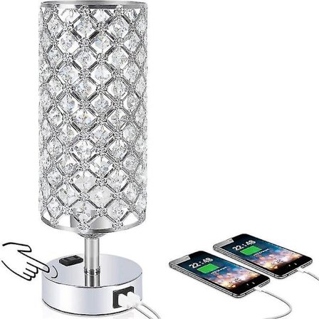 Crystal Lamp Table Lamp With Usb Ports 3 Way Dimmable Light Bedside Lamp Small Touch Light