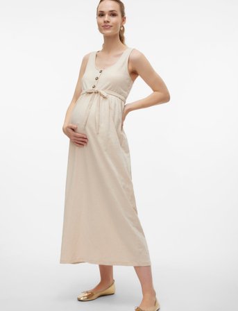 Mamalicious Mlivy Lia Sl Jrs Ankle Dress 2F Noos - Cream - XS