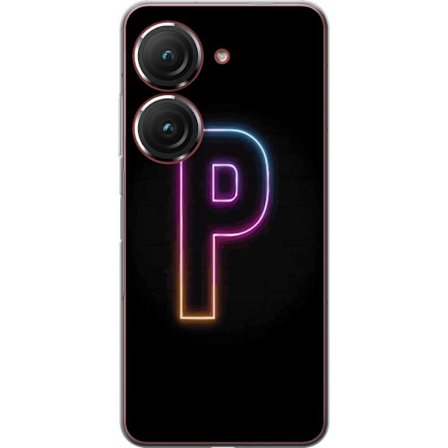 Kompatibel Mobilcover til Asus Asus Zenfone 9 Minimalistisk neonbogstav P i farvegradient og lyseffekt mod sort baggrund i digital neonstil