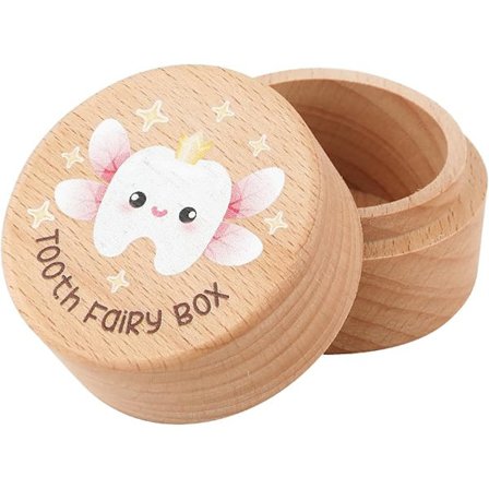 Tandfe Æske, Tandæske i træ Sød tand Mindeæske Tandopbevaringsæske Babytandæske til Børn Drenge og Piger