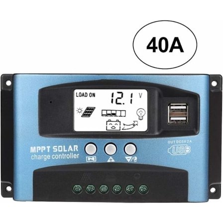 MPPT 40A Solar Charge Controller, 12V 24V USB Solpanel Batteri Controller Intelligent Batteri Regulator med LCD Display (40A)