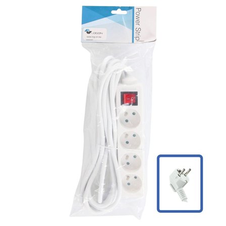LOGON 4-WAY POWER STRIP: WHITE -