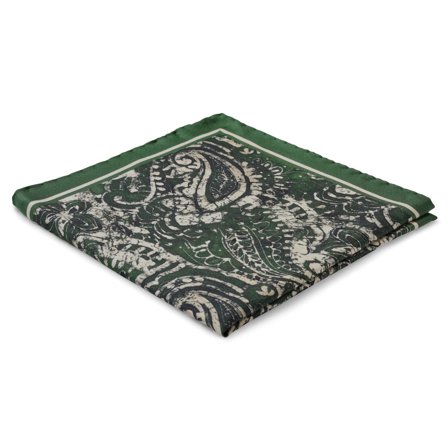 Virtuo | Fazzoletto da taschino in seta con motivo paisley verde scuro for Men