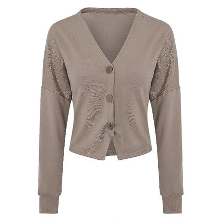 Mote V-hals løs cardigan i bomull - 15 farger L Khaki