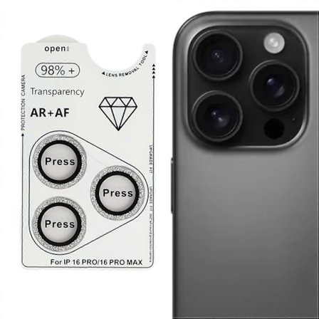 Kameraskydd för iPhone 16 Pro/16 Pro Max, glitter, härdat glas+metalllinsfilm