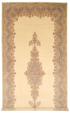 Kerman Vloerkleed Handgeknoopt 355X780 Beige/Bruin Perzië