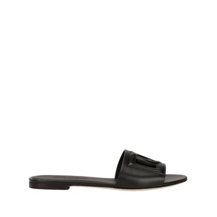 Dolce & Gabbana, Calfskin Sliders with DG Millennials Logo Czarny, Kobieta, Rozmiar: 39 EU