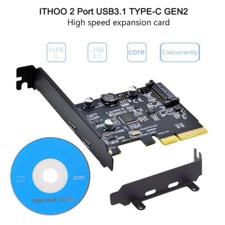 10 Gb USB 3.1 till Dual Type-C expansionskort PCI-E 4X till USB 3.1 Gen2 USB C-adapter för stationär PC-dator