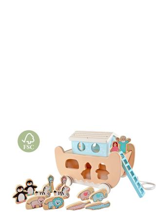 Noah's Arc On Wheels With Shape Sorter Function In Fsc Wood Toys Playsets & Action Figures Wooden Figures Multi/mønstret Magni Toys