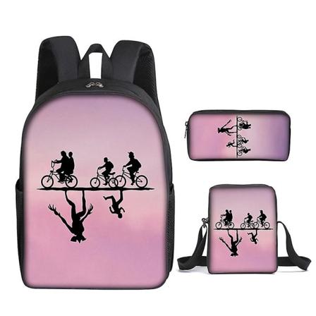 Stranger Things sesong 4 Ryggsekk Studentskoleveske, ryggsekk/lunsjpose/blyantpose/3-sett (ryggsekk+blyantpose+lunsjpose)~13 Only a Pen bag