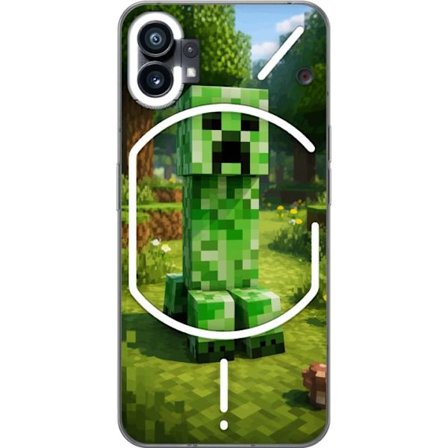 Kompatibelt Mobilskal till Nothing Nothing Phone (1) Block-baserad Creeper-figur i en grön pixell värld, ikonisk spelillustration för barnrum, game