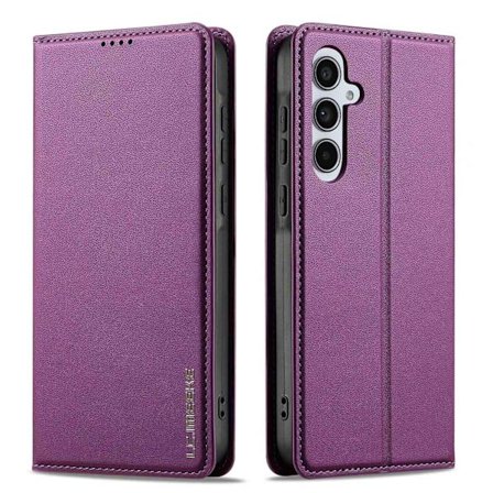 Etui til Samsung S24 FE lilla lær magnetisk lommebok med kortspor flip