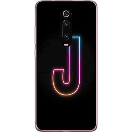 Yhteensopiva Puhelinkuori Xiaomi Xiaomi Mi 9T Pro Minimaalinen neonkirjain J värien vaihtuessa valossa mustaa taustaa vasten