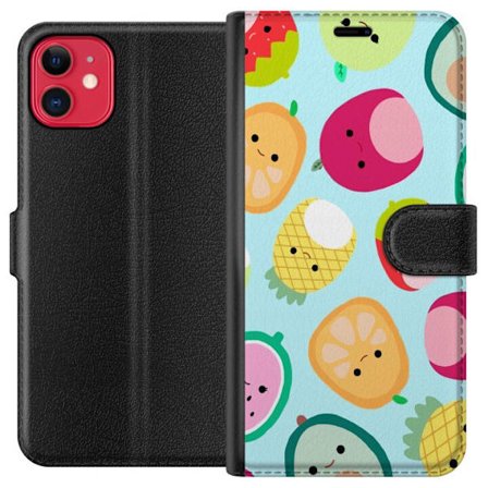Kompatibelt Lommeboketui til Apple iPhone 11 Mønster av kawaii-frukter som jordbær sitron ananas og avocado på lyseblå bakgrunn