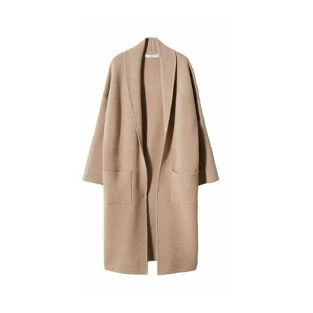 Mango Stickad oversizekappa fickor beige, Dam Ullkappor, Dam, Storlek: XS