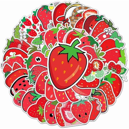 50 søde børne jordbær klistermærker frugt vinyl klistermærker, velegnet til vandflasker, computere, mobiltelefoner, dagbøger, krus, ungdoms 