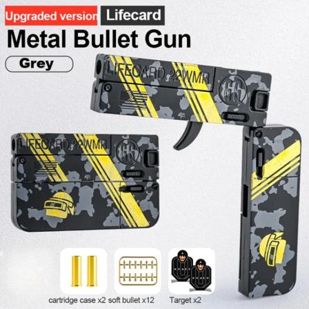2024 Uppgraderat Lifecard Legering Vikbar Gun Leksak Soft Bullet Blaster Shooting Modell Pistol För Vuxna Barn Pojkar Semester Födelsedag Grey Gold