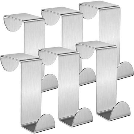 Dørkroge, sæt med 6 rustfrit stål knagerækker til døre, knager til standarddøre, skuffer, skabe, til køkken badeværelse soveværelse, sølv