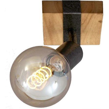 Design Vägglampa i Trä och Grå Metall - Vridbar och Roterbar Vägglampa - Vintage, Retro, Industriell Stil