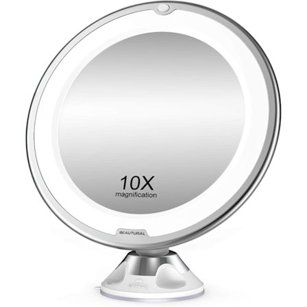 10x Förstoringssminkspegel med Belysning, Touchknapp, 360° Rotation och Stark Sugkopp, Portabel LED-belysning Vanity Spegel