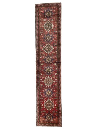 Hamadan Teppich Handgeknüpft 77X370 Läufer Dunkelrot/Schwarz Persien