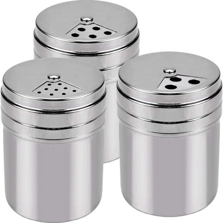 Salt- og pepperbøsse-sett 3 deler, rustfritt stål, 3 størrelser