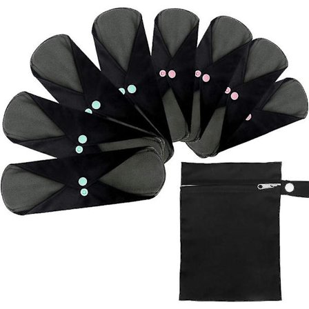 Gjenbrukbare Bambus Sanitærbind, 8 Pakke Medium & Stor (23cm & 28cm) Høy Flyt Nattservietter Vaskbare Klut Mens Pads Med Våtpose For Kvinner