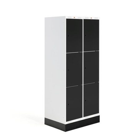 Student locker ROZ, 2 modules, 6 doors, 1890x800x550 mm, black, incl. base